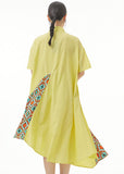 Momentlover Bohemian Yellow Asymmetrical Print Patchwork Chiffon Shirts Dresses Summer LY1217