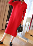 Momentlover Boho Red Stand Collar Zip Up Knit Maxi Dresses Spring LY1451