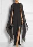 Momentlover Fashion Black Asymmetrical Patchwork Cape Chiffon Dress Summer LY1967