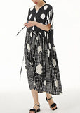 Momentlover Italian Black V Neck Asymmetrical Design Print Chiffon Dress Summer LY1219