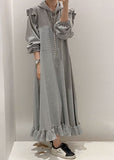 Momentlover Modern Grey Hooded Ruffled Patchwork Cotton Dresses Spring LY1761