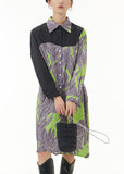 Momentlover Modern Grey Peter Pan Collar Print Patchwork Cotton Shirts Dresses Spring LY1164