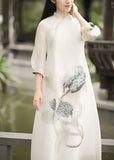 Momentlover Natural Beige Wrinkled Print Tulle Gown Dresses Spring LY1767