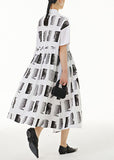 Momentlover Style White Peter Pan Collar Geometric Patchwork Cotton Dress Summer LY1159