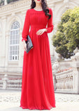 Momentlover Unique Red O-Neck Slim Solid Chiffon Maxi Dress Spring LY1712