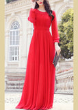 Momentlover Unique Red O-Neck Slim Solid Chiffon Maxi Dress Spring LY1712