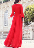 Momentlover Unique Red O-Neck Slim Solid Chiffon Maxi Dress Spring LY1712