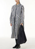 Momentlover Unique White Peter Pan Collar Striped Pockets Patchwork Cotton Shirts Dress Spring LY1162