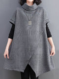 Momentlover Split-Joint Split-front Solid Color Asymmetric Short Sleeves Raglan Sleeve High-neck Mini Dresses Knitwear