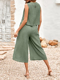 Momentlover Solid Color Wide Leg Sleeveless Round-neck Jumpsuits