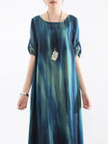 Momentlover Artistic Retro 2 Pieces Printed Round-Neck Loose Maxi Dress