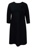 Momentlover Vacation Long Sleeves A-Line Pleated Solid Color Round-Neck Midi Dresses