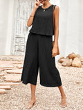 Momentlover Solid Color Wide Leg Sleeveless Round-neck Jumpsuits