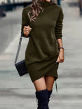 Momentlover Casual Long Sleeves Solid Color High-Neck Mini Dresses