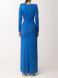 Momentlover Long Sleeves Solid Color V-Neck Evening Maxi Dresses