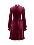 Momentlover Velvet Solid Color Ruffled Hollow Ruffle Sleeves Loose Mock Neck Mini Dresses