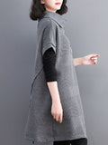 Momentlover Split-Joint Split-front Solid Color Asymmetric Short Sleeves Raglan Sleeve High-neck Mini Dresses Knitwear