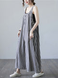 Momentlover Original Simple Casual Artistic Retro Plaid Wide Legs Jumpsuits