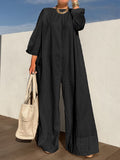 Momentlover Long Sleeves Loose Solid Color Jumpsuits