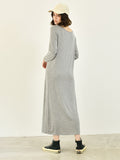 Momentlover Simple Long Sleeves Loose Solid Color Round-Neck Midi Dresses