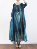 Momentlover Artistic Retro 2 Pieces Printed Round-Neck Loose Maxi Dress