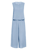 Momentlover Solid Color Wide Leg Sleeveless Round-neck Jumpsuits