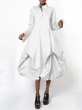 Momentlover Stylish Loose Stand-Collar Long Sleeves Midi Dress