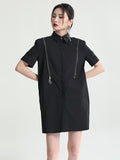 Momentlover Original Solid Color Detachable Falbala Black Mini Dress