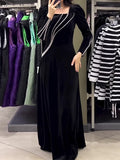 Momentlover Solid Color Tied Waist A-Line Sequined Long Sleeves Maxi Dresses