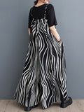 Momentlover Zebra-Stripe Loose Culottes Spaghetti-Neck Overalls