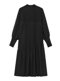 Momentlover A-Line Long Sleeves Asymmetric Solid Color Split-Joint High-Neck Midi Dresses Sweater Dresses