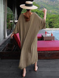 Momentlover Loose Soft Batwing Sleeve Long Dress