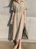 Momentlover Simple 3 Colors Loose Casual Short Sleeve Shirt Dress