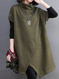 Momentlover Split-Joint Split-front Solid Color Asymmetric Short Sleeves Raglan Sleeve High-neck Mini Dresses Knitwear