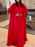 Momentlover Solid Color Loose Long Sleeves High-neck Maxi Dresses