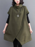 Momentlover Split-Joint Split-front Solid Color Asymmetric Short Sleeves Raglan Sleeve High-neck Mini Dresses Knitwear