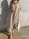 Momentlover Simple 3 Colors Loose Casual Short Sleeve Shirt Dress