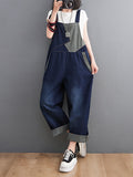 Momentlover Casual Denim Contrast Color Split-Joint Overalls