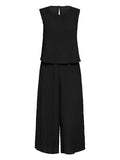 Momentlover Solid Color Wide Leg Sleeveless Round-neck Jumpsuits