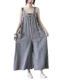 Momentlover Original Simple Casual Artistic Retro Plaid Wide Legs Jumpsuits