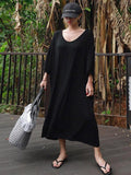 Momentlover Loose Soft Batwing Sleeve Long Dress