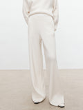 Momentlover Solid Color Long Sleeves High-Neck Sweater Top + Wide Leg Pants Bottom Two Pieces Set