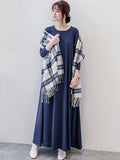 Momentlover Simple 6 Colors Plus Size Loose Long Sleeve Casual Dress