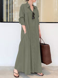 Momentlover Original Solid Color Lapel Shirt Dress