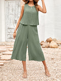 Momentlover Solid Color Wide Leg Sleeveless Round-neck Jumpsuits