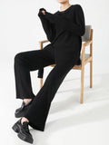 Momentlover Solid Color Loose Asymmetric Split-Front Round-Neck Long Sleeves Sweater Top + Pants Bottom Two Pieces Set