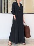 Momentlover Original Solid Color Lapel Shirt Dress