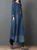 Momentlover Loose Denim Shirt Maxi Dresses