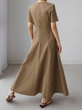 Momentlover Simple Casual Solid Color Pleated Midi Dress