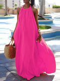 Momentlover Loose Sleeveless Solid Color Halter-Neck Maxi Dresses